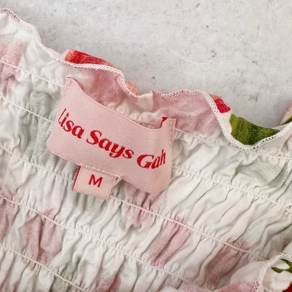 Lisa Says Gah Toni Fruit Print Smocked Crop Top - Picture 4 of 5